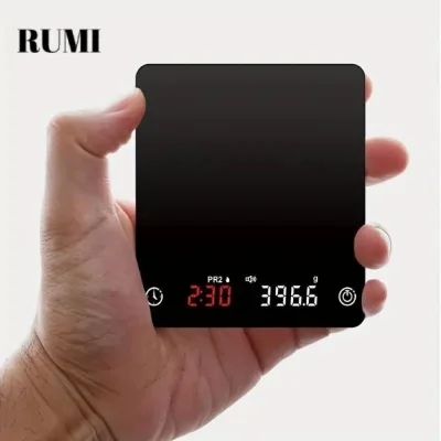 RUMI Cân nhà bếp thông minh Mini, Màn hình kỹ thuật số Cân cà phê kỹ thuật số có thể sạc lại, Chức năng hẹn giờ công suất 2kg Unisex Độ chính xác 0,1g Cân Espresso Nhà bếp