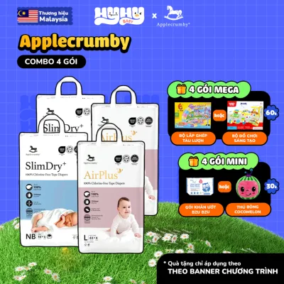 Tã Bỉm Applecrumby Chính Hãng Malaysia – Tã Ngày Slimdry Easyday / Tã Đêm Airplus Overnight, Đầy Đủ Size