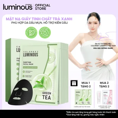 1 Hộp 10 Miếng Mặt nạ giấy trà xanh BHA| COLORKEY LUMINOUS| Hỗ Trợ Giảm Mụn, Giảm Sưng Đỏ (25ml x 10 Miếng)