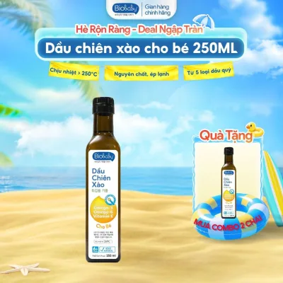 Dầu chiên xào ăn dặm Biobaby chịu nhiệt >250°C, bổ sung Omega3,6 dành riêng cho bé từ 6 tháng, chai 250ML