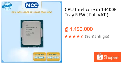 CPU Intel core i5 14400F Tray NEW ( Full VAT )