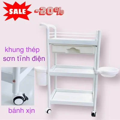 xe đẩy thùng rác spa , y tế, thép sơn tĩnh điện đẳng cấp M3 tay trắng