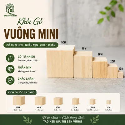 Khối gỗ thông vuông 1, 2, 3, 4, 5 cm nhỏ làm đồ chơi, khối xếp hình , trang trí nhà cửa