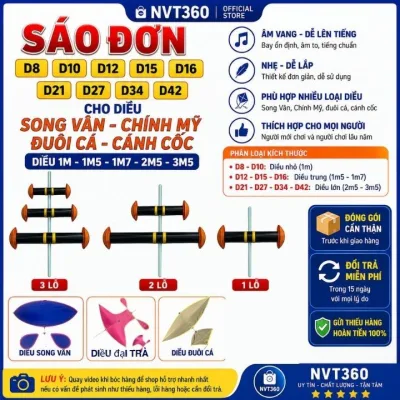 sáo đơn d8 d10 d12 d15 d16 d21 d27 d34 d42 dành cho diều đại trà song vân chính mỹ đuôi cá cánh cốc 1m 1m5 1m7 2m5 3m5
