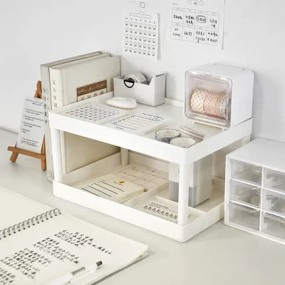 Kệ nhựa muji để bàn,giá để đồ 2 tầng,kệ để đồ trang điểm,văn phòng phẩm nhỏ gọn decor trang trí bàn học Hàn quốc BG06