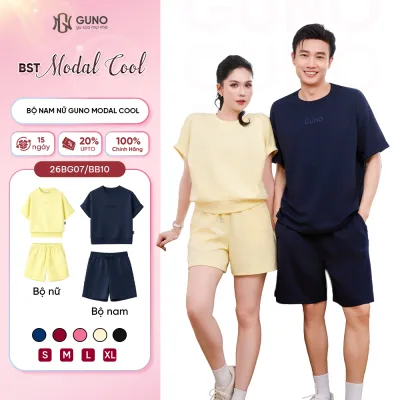 Set Bộ Đồ Nam Nữ Cộc Tay GUNO Vải Modal Cool Mềm Mát Cổ Tròn Logo Thêu 26BG07/BB10