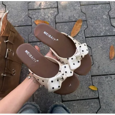 Dép Quai Vải Chấm Bi Thắt Nơ Xinh Xắn- Haianhshoes