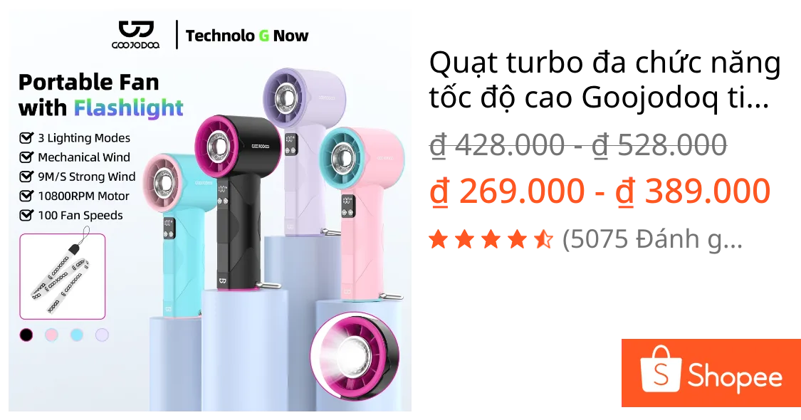 Quạt turbo đa chức năng tốc độ cao Goojodoq tiếng ồn thấp kiểu Mecha có đèn pin LED, màn hình kỹ thuật số và móc treo