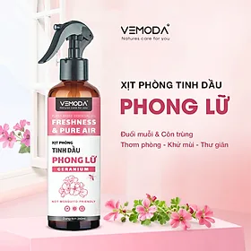 Bình Xịt phòng tinh dầu Sả Chanh, Bạc hà, Quế, Bạch đàn chanh Vemoda giúp hỗ trợ đuổi muỗi, thơm phòng nhanh chóng. Chai xịt hỗ trợ đuổi muỗi từ tinh dầu thiên nhiên