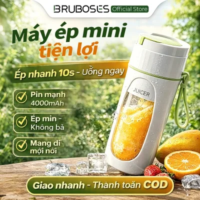 Bruboses Máy Xay Sinh Tố Cầm Tay Mini 340ml Sạc USB4000mAh Lưỡi Inox304 Xay Đá Nhỏ Tiện Lợi Mang Đi