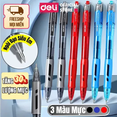 Bút mực gel bấm bút gel béo văn phòng Deli mực đen/xanh/đỏ S08 ngòi 0.5mm học sinh mực đều