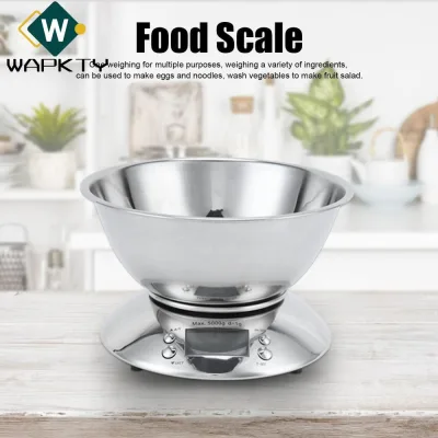 Cân điện tử nhà bếp WAPKTY, Bát thép không gỉ 5kg / 1g Cân Gram thực phẩm có độ chính xác cao, Không có pin Thiết kế có thể tháo rời Cân bằng nhà bếp kỹ thuật số