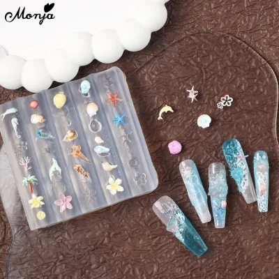 Monja 1 Chiếc Khuôn 3D Silicone Động Vật Biển Sao Biển, Vỏ Conch, Rong Biển, Khuôn Nail Nghệ Thuật, Trang Trí DIY