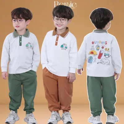 Set of Cotton Polo Shirts with Long Sleeves and Printed Patterns for Boys from 9 to 28kg Bernie T0725B35