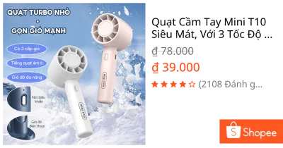 Quạt Cầm Tay Mini T10 Siêu Mát, Với 3 Tốc Độ Gió Làm Giá Đỡ Điện Thoại Lại Pin Khủng Có Thể Sạc Nhiều Màu Sắc