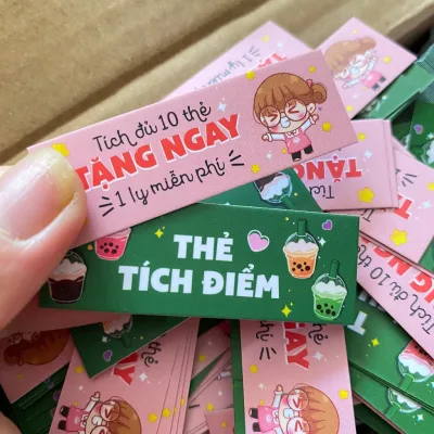 Thẻ tích điểm, Phiếu tích điểm trà sữa, size 2x5.4cm 100 cái