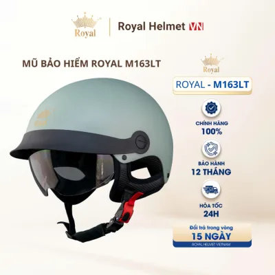 Mũ Bảo Hiểm Nữa Đầu Royal M163LT Kính Đen, Nón 1/2 Nam Nữ Lưỡi Trai Và Kính Âm Chính Hãng
