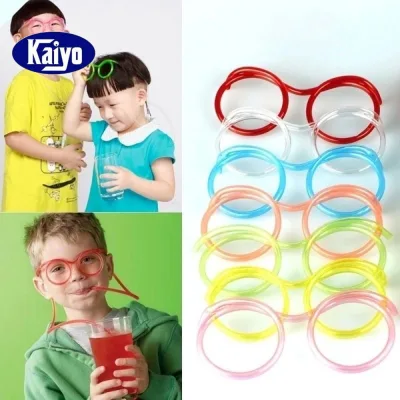 Kaiyo Ống hút thiết kế dạng mắt kính vui nhộn chất liệu nhựa dẻo dai màu tùy chọn Nhẹ Thoải Mái Cho Tiệc Sinh Nhật