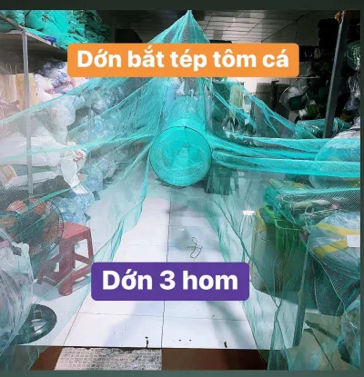 Dớn bắt cá tôm tép, dớn chặn sông ao, đường kính vòng 50cm, mắt lưới 4li, mình dài 3m, cánh rộng 4m Fishing