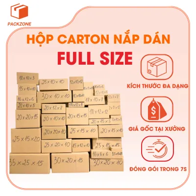 Combo 10 hộp carton đóng hàng fullsize, hộp giấy thùng carton gói hàng nhiều kích thước giá rẻ - PACKZONE