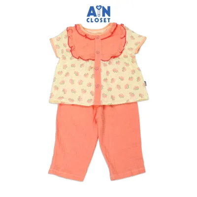 Bộ quần áo Dài tay ngắn bé gái họa tiết Bó Hồng xô muslin - AICDBGY3ELDB - AIN Closet