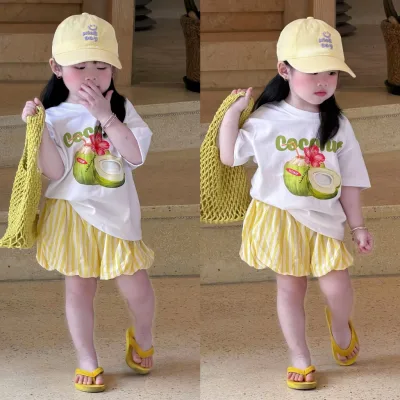 Set áo thun quả dừa kèm quần bí vàng cho bé gái đi chơi,đi biển,TPKIDS,[M1282]