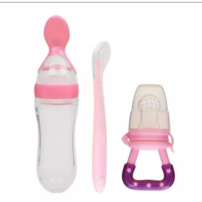 Set bộ 3 ăn dặm cho bé (bình thìa, túi nhai, thìa silicon)