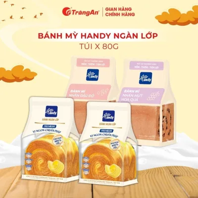 Bánh mì ngàn lớp Handy thơm ngon siêu mềm vị bơ sữa, mứt hoa quả, đậu đỏ túi 80g | HSD 4 tháng