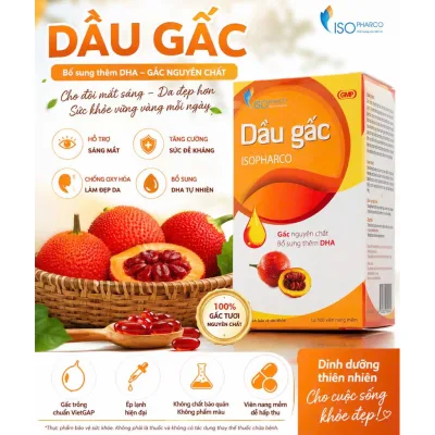 Viên Uống Dầu Gấc ISOPHARCO Tinh Chất Gấc Nguyên Chất Đẹp Da Sáng Mắt Cho Bé Và Người Lớn Lọ 100 Viên
