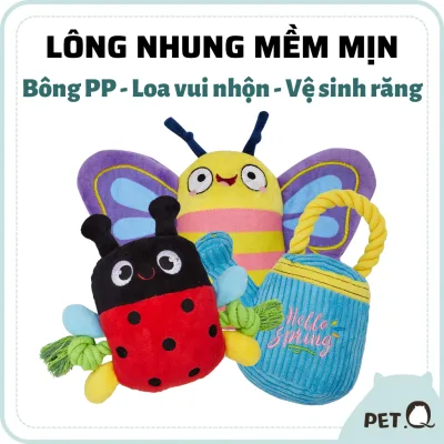 Fofos Puppy Teething Squeaky Toy, Garden series Ladybug, Butterfly, Multi-Material, Squeaker & Crinkle Paper Inside, For All Breeds, Fetch, Chew & Tug