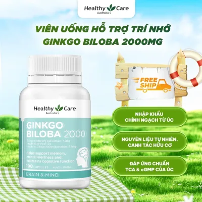 Viên Bổ Não Healthy Care Ginkgo Biloba 2000mg Tăng Cường Trí Nhớ, Giảm Đau Đầu, Lưu Thông Máu Não 100 Viên