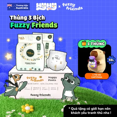 Tã Bỉm Đêm FUZZY FRIENDS Úc – Bỉm Bỉm Dán/Quần Siêu Mỏng, Không Tẩy Trắng, An Toàn Cho Bé