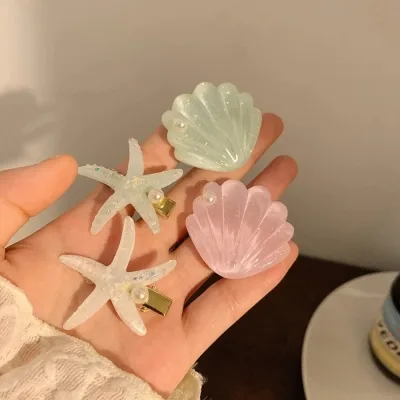 💞Cherry💞Bạc Hà Xanh Sao Biển Vỏ Kẹp Tóc Ngọt Vỡ Tóc Nổ Kẹp Tóc Ánh Sáng Sang Trọng Kẹp Tóc Phụ Kiện Tóc Nữ