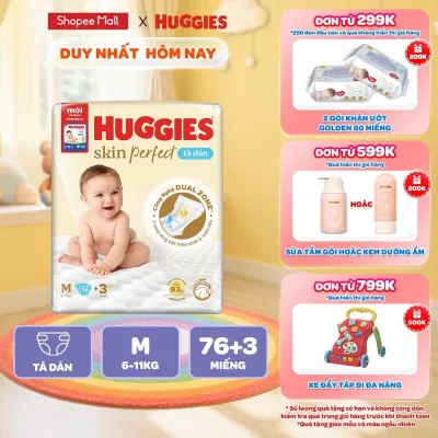 Tã/Bỉm Dán Sơ Sinh Huggies Skin Perfect NB/S với 2 Vùng Thấm Giảm Kích Ứng Da