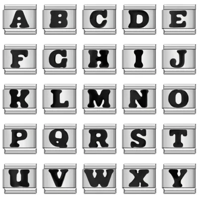 Đen 26 Tiếng Anh 1 Xu Hướng A-Z Chữ Ý Liên Kết Charm Fit 9mm Thép Không Gỉ Nam Nữ Vòng Tay DIY Làm 2024 Trang Sức