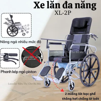Folding Wheelchair with Hydraulic Piston Reclining Backrest, Full-Body Bed, Toilet Seat, Dining Table for Elderly People and Patients with Stroke and Paralysis.