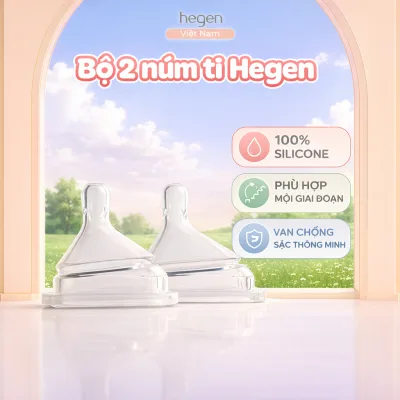 Bộ 2 núm ti Hegen đủ size S, M, L từ sơ sinh đến 6 tháng, Extract Flow, dùng thức ăn sệt