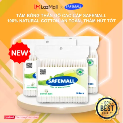 Combo 100 pack cotton swab wood body safemall high-grade, wool cotton soft safe, environment-friendly, multi uses support makeup, sanitary-genuine goods safemall official