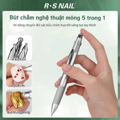 Bút chấm móng tay 5 trong 1 mới nhất, Dụng cụ làm móng tay nghệ thuật trong thiết kế bút bi với đầu đánh dấu kích thước và ép, Dụng cụ chấm móng tay nghệ thuật, vẽ tranh, điêu khắc, kim cương giả DIY