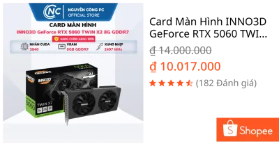 Card Màn Hình INNO3D GeForce RTX 5060 TWIN X2 8G GDDR7 - NEW - Bảo hành 36 Tháng
