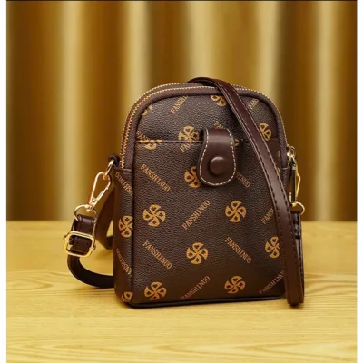 Túi xách nữ đeo chéo đựng điện thoại nhiều ngăn hoa da nâu thời trang Shop_quangdung886