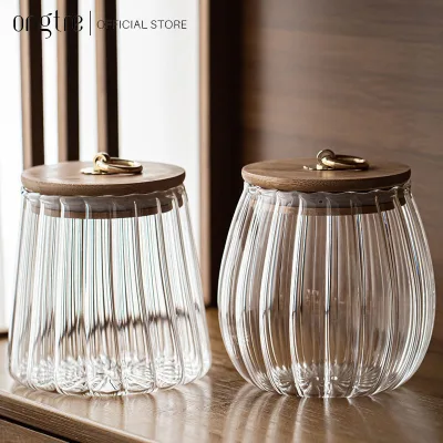 High-Quality Ongtre Glass Jar with Bamboo Wood Lid for Storing Spices, Dry Seeds, and Food Containers with a Capacity of 300ml, 400ml
