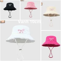 Mũ bo kaki vành tua thêu cột nơ ( nón vành bucket rộng 10cm du lịch thời trang nữ )