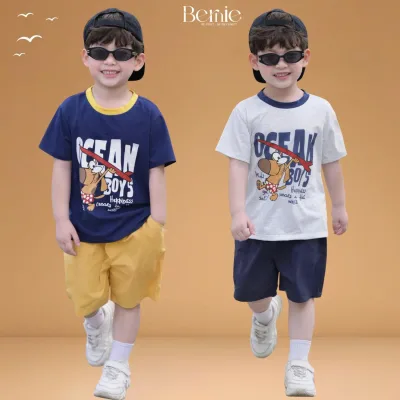Ocean Boy Short-Sleeved Set for Going to the Beach, T-Shirt and Shorts for Boys from 9 to 28kg Bernie H1125B45