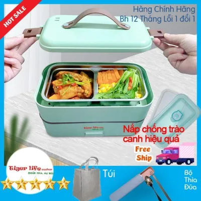 Hộp cơm hâm nóng và nấu, hộp cơm Cắm điện Cao cấp 2, 3 Tầng Tigerlife bh 12 tháng lỗi 1 đổi 1 tặng full đồ
