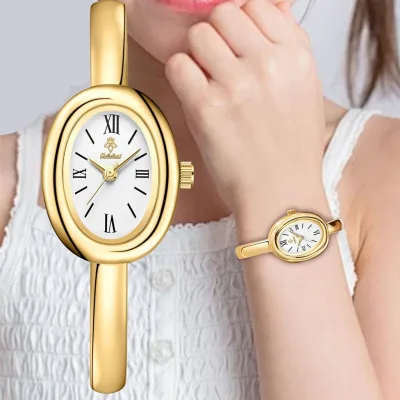 Đồng hồ cao cấp, vòng tay hình bầu dục, đồng hồ nữ, đồng hồ vàng, đồng hồ đeo tay cổ điển, đồng hồ thạch anh đơn giản