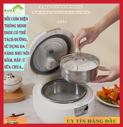 NỒI CƠM ĐIỆN THÔNG MINH INOX CÓ THỂ TÁCH ĐƯỜNG, SỬ DỤNG ĐA NĂNG NHƯ NỒI HẦM, HẤP, Ủ SỮA CHUA "BHVT" Có 6 chức năng chính rõ ràng để hấp, nấu, hầm dễ dàng đáp ứng các nhu cầu thực phẩm khác nhau của gia đình