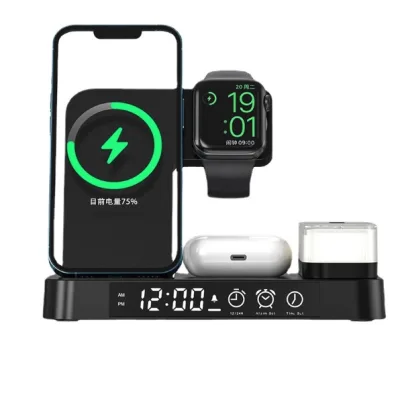 PKTL Dock sạc Không Dây 3 thiết bị cùng lúc Tích hợp đồng hồ hỗ trợ sạc nhanh 30W Bedroom Station