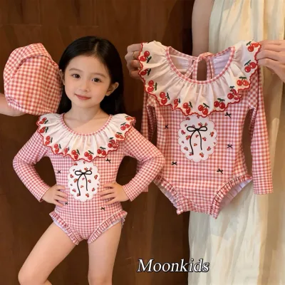 Bộ bikini Cherry dài tay xinh xắn cho bé gái đi chơi , đi bơi , đi biển