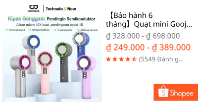 【Bảo hành 6 tháng】Quạt mini Goojodoq làm mát nhanh Turbo Màn hình kỹ thuật số Tốc độ cao 100 vòng/phút,di động, gió mạnh